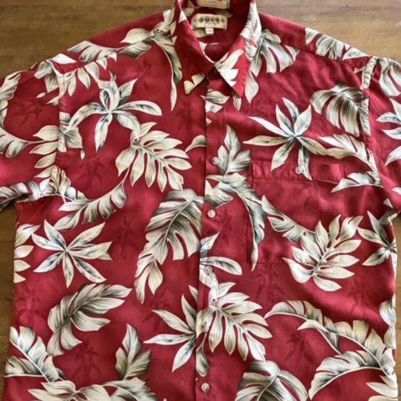Vintage Campia Moda Mens Hawaiian Floral Shirt S/S Size Large LG Red Tan Rayon - Picture 2 of 5